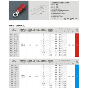 Terminales de Anillo Rojo <span class=keywords><strong>RVN</strong></span> 1.25-5S, Conector Tipo Espada, Acepta Cables de Calibre 22AWG a 16AWG - Product Image 6
