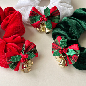 Arc de Noël accessoires pour cheveux rouges et verts tissu à paillettes grand arc cercle de cheveux bandeau élastique fille en <span class=keywords><strong>velours</strong></span> - Product Image 3