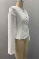 Jaket Blazer Wanita Kerah Bulat Lengan Panjang Kancing Logam Bentuk Bintang Peplum Hem Slim Fit Kain Bertekstur Jas Putih Wanita Kantoran
