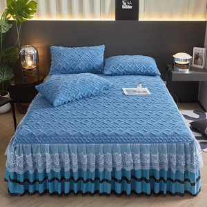 Taffeta Thick Lace <b>Bed</b> Sheet Skirt Set Single <b>Bed</b> Skirt <b>Cover</b> Polyester Filling Plain Style Solid for Home - Product Image 5