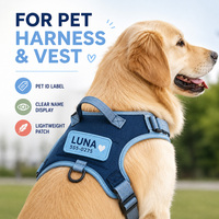 Étiquette d'identification personnalisée tissée pour animaux de compagnie, pour harnais, gilet ou sacoche, texte clair, numéro de contact, légère, avec fermeture auto-agrippante, badge nominatif personnalisé