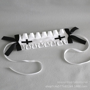 Accessoire de cheveux multi-usage en dentelle Lolita pour femme, style subculture japonaise noir et blanc, avec nœud papillon bleu, pour Comic-Con et tenue de femme de chambre - Product Image 6