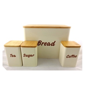 JASION Set of 4 Kitchen Metal Craft Jiangmen Wholesale Storage Bamboo lid Bread Box Bin