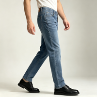 Jean bleu moyen pour homme, coupe slim fuselée, cinq poches, effet délavé, pantalon décontracté, OEM, personnalisé, vente en gros, en vrac