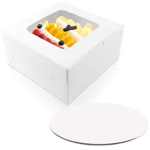 定制亚马逊品牌白色面包店结婚蛋糕盒10*5英寸，带窗户和生日派对用金色圆形蛋糕板