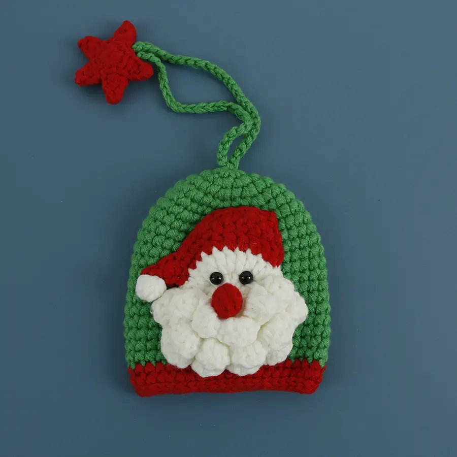 かぎ針編みのクリスマスツリーサンタクロースプルタイプキーバッグ手編みキーウォレットカーキーホルダーケースクリスマスニットキーホルダーポーチ