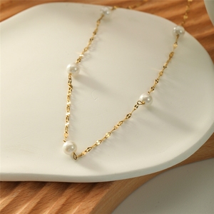 Collar de mujer chapado en oro con dije de nácar, delicado, de acero inoxidable, ideal <span class=keywords><strong>para</strong></span> el verano, con cadena de eslabones de 18K, resistente al deslustre, en bolsa OPP. - Product Image 5