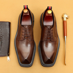 Zapatos casuales de negocios para hombre - Cuero genuino - Diseño retro británico con punta cuadrada - Diseño con altura aumentada - Product Image 5