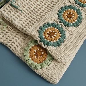 Women's Crochet Square Design Single Shoulder <b>Bag</b> Hand-Woven Summer Zipper Closure Stylish Artificial Cartoon for <b>Easter</b> - Product Image 4