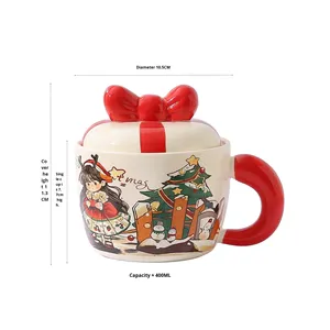 Christmas Cartoon Mug with Lid Cute Ceramic Coffee Mug for Girls Office Use Business Gift Dishwasher & <b>Microwave</b> Safe - Product Image 5