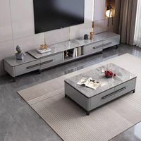 Table basse et meuble TV en bois moderne minimaliste avec dalles de roche Style panneau de luxe léger pour meubles de salon
