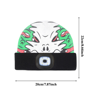 Mùa Đông Có Thể Sạc Lại <span class=keywords><strong>LED</strong></span> Beanie Với In Mô Hình Rồng Mềm Acrylic Đan Hat Unisex Ngoài Trời Chiếu Sáng Cap Skull Cap Mũ - Product Image 6