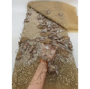 Dentelle africaine de luxe, tissu perlé à la main avec des motifs de feuilles, robes traditionnelles nigérianes, vêtements traditionnels nigérians pour femmes - Product Image 2