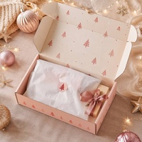 Boîte d'expédition en carton ondulé personnalisée avec logo rose or, imprimé arbre de Noël, couleur pleine, pour cosmétiques et cadeaux