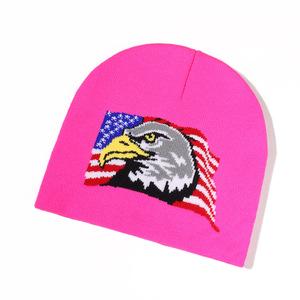 Hiver Chaud Couleur Solide Sports Jacquard Skull Cap Unisex Soft American Flag Bald Eagle Jacquard Knit Beanie With Custom Logo - Product Image 6
