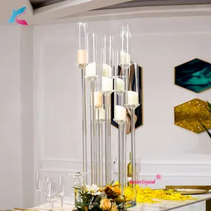 K-1174 wedding crystal table centerpiece candle holder with glass tube lampshade