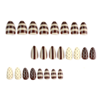Kuku Palsu Cokelat Krem Motif Garis Polkadot Pendek Oval Pola Campuran Seni Kuku Nyaman untuk Dipakai Sehari-hari Tips Manikur 4535