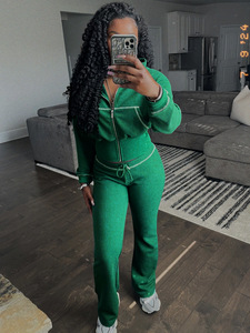 Setelan Olahraga Wanita Musim Semi Terbaru, Logo Custom, Setelan Jogger 2 Potong, Setelan Hoodie Katun, Celana Olahraga Wanita, Set Rajut Waffle - Product Image 3