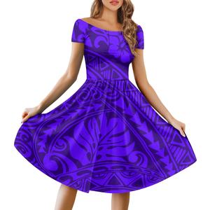 Robe élégante coupe évasée bleu ciel Hawaii Samoan classique <span class=keywords><strong>tatouage</strong></span> Tribal fleurs polynésiennes tissu impression robe de fille - Product Image 4