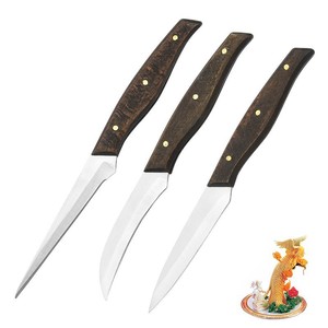 Ensemble de 3 couteaux à découper les aliments en acier inoxydable 3Cr13 avec manche en bois, pour fruits et légumes, pour hôtels et Horeca - Product Image 4