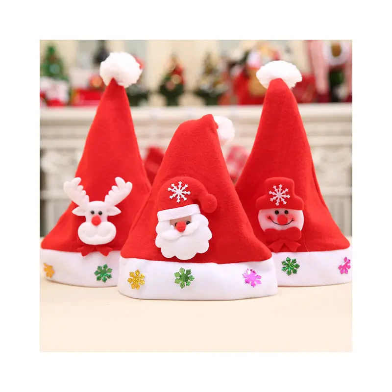 Children's Christmas gifts with lights and velvet decals glow red in kindergarten embroidery high quality new year Fashion hat