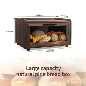 Caja de pan de madera rectangular con ventana transparente para conservar la frescura, almacenamiento de cocina para panadería, tostadas, frutas y verduras - Product Image 5
