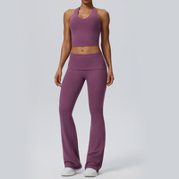 Ensemble de yoga deux pièces pour femme, style européen et américain, haut dos nu à licou et pantalon long évasé, séchage rapide, pour fitness, gym, course et sport