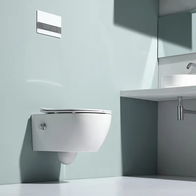 Tanpa Bingkai Perlengkapan Kamar Mandi Toilet Gantung Dinding Toilet dengan Bidet Keramik Glasir Hijau
