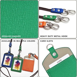 Boshiho Office Badge Holder Cowhide <b>Leather</b> ID Badge Card Holder with 19" Neck <b>Lanyard</b> ID Card Holder - Product Image 3