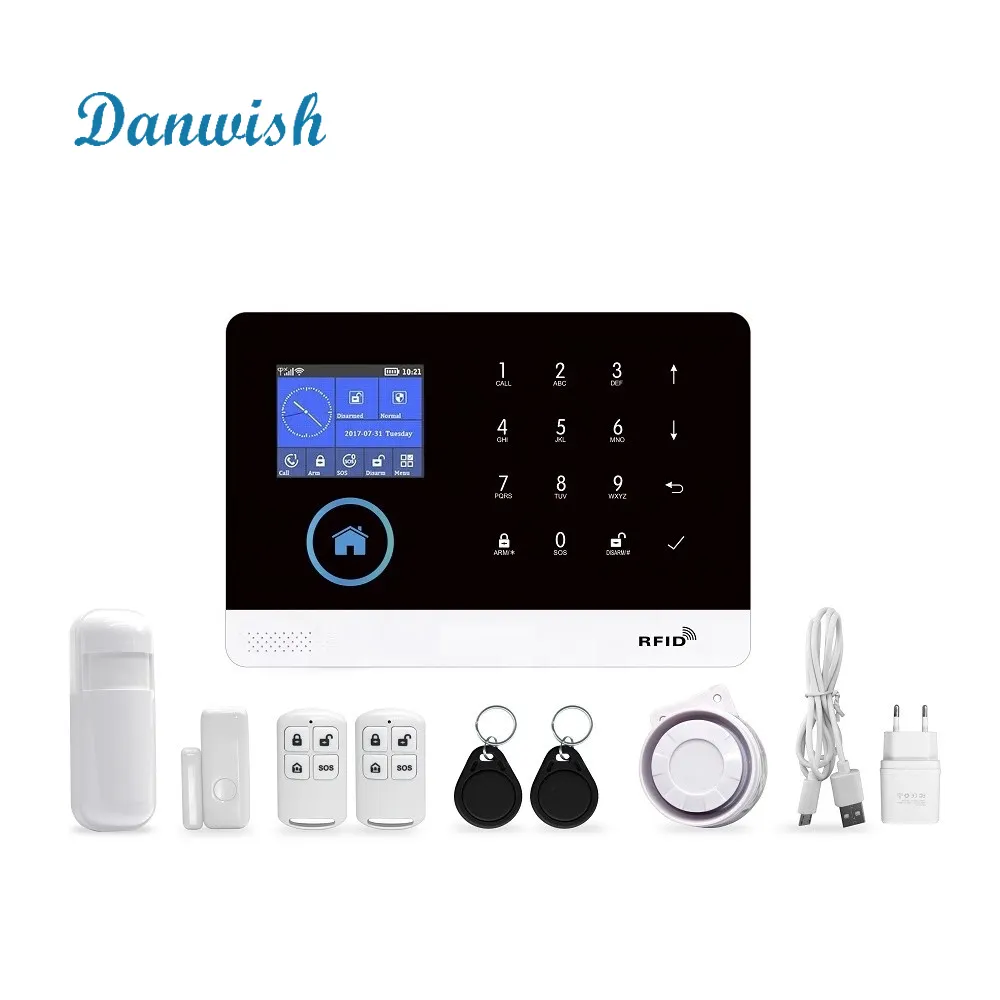 Danwish GSM/3G/4G Tuya Wireless Black 433mhz Home Burglar Alarm System Kit for home security