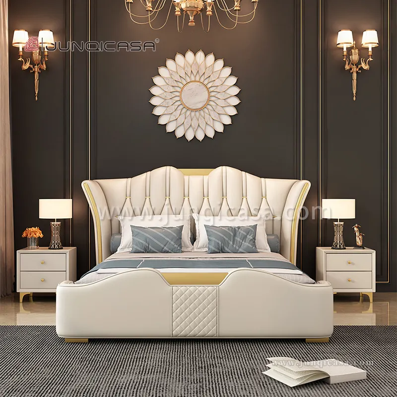 좋은 품질 이탈리아 디자인 킹 사이즈 가죽 헤드 보드 금속 침대 세트 홈 호텔 현대 침대 프레임