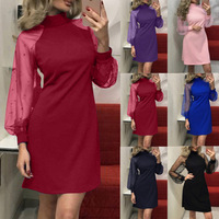 Robe longue à manches longues coupe trapèze style européen et américain, mini-jupe cache-hanches, style simple, en mousseline tissée unie, décontractée et naturelle