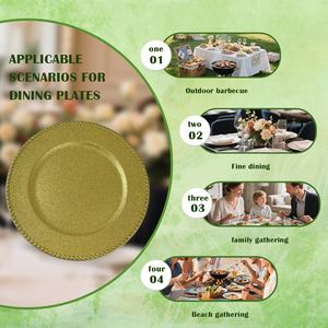 Vente en gros <span class=keywords><strong>de</strong></span> 100 pièces <span class=keywords><strong>de</strong></span> petites perles dorées scintillantes <span class=keywords><strong>de</strong></span> 13 pouces, assiettes en plastique personnalisées avec logo pour mariage, événement, fête, salle à manger - Product Image 3