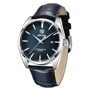 5163 оригинальные брендовые роскошные мужские наручные часы Relojes Hombre Benyar, Классические кварцевые часы с кожаным ремешком