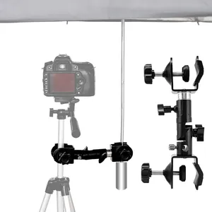 헤비 듀티 듀얼 C 클립 회전식 SLR DSLR 플래시 라이트 사진 우산 카메라 삼각대 클램프 마운트 브래킷 사진 스튜디오 용