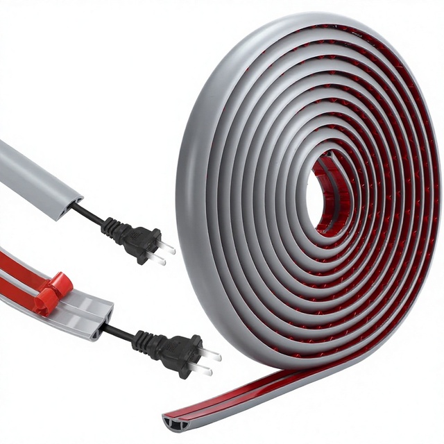 Gray PVC Cable Trunking Floor Duct Invisible Anti Stepping Cable Sleeve Wire Management Channel Protect Cables