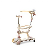Trottinette multifonctionnelle 3-en-1 pour enfants avec poignée de poussée, pare-soleil, base stable, roues lisses, matériau écologique, trottinette d'extérieur pour tout-petits