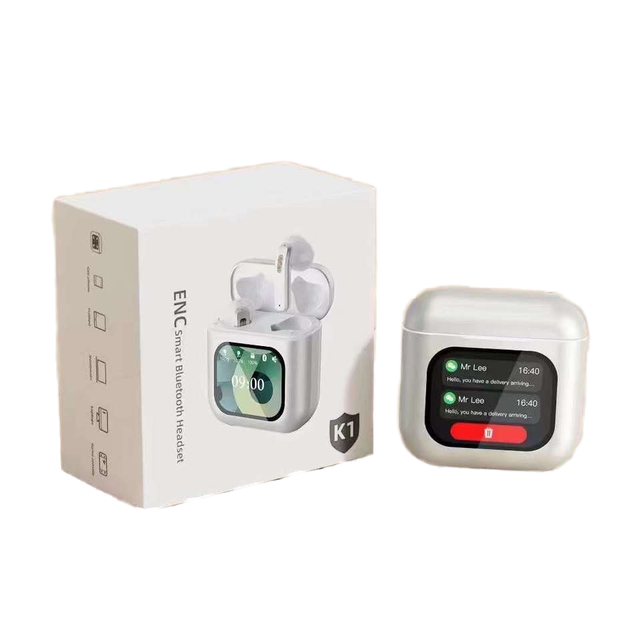 K1 Smart Call Wireless Earbuds with Noise Cancelling Function LCD Display for Mobile Phone Travel Compatible Headphones