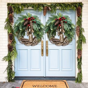 Ghirlanda Natalizia Boho con Pigne e Campanelle Dorate, Decorazione <span class=keywords><strong>per</strong></span> <span class=keywords><strong>Porta</strong></span> in Stile Rustico - Product Image 6