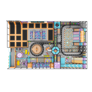 Équipement de terrain de jeux intérieur avec parc de trampolines, piscine à balles, toboggan multiple, parcours d'obstacles, zone pour tout-petits, piste personnalisée pour enfants - Product Image 1