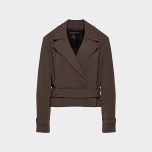 Chaqueta Corta Estilo Oficina para Mujer, Color Marrón, con Cinturón Decorativo, Estilo Casual y Formal - Product Image 1