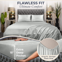 Ensemble de draps de lit en satin de soie moderne, 4 pièces, taille King, draps plats en polyester certifiés OEKO-TEX pour la maison et l'hôtel