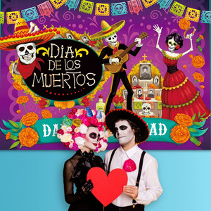 LINDOJUNI Decoración para Fiesta del Día <span class=keywords><strong>de</strong></span> <span class=keywords><strong>Muertos</strong></span> Mexicana, Fondo con Diseño <span class=keywords><strong>de</strong></span> Calaveras, Tela Decorativa para Fiestas - Product Image 3