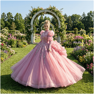 Vestidos de Quinceañera Jxs17 en Tul Rosa Pálido con Apliques de Encaje, Vestidos de Fiesta para Dulces 16 Años, Vestidos de Gala para Fiesta de Cumpleaños Jancember - Product Image 1