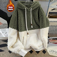 Sweat-shirt en molleton à blocs de couleur contrastés personnalisé OEM pour femme, épais et chaud, en fausse fourrure, style Teddy Sherpa surdimensionné
