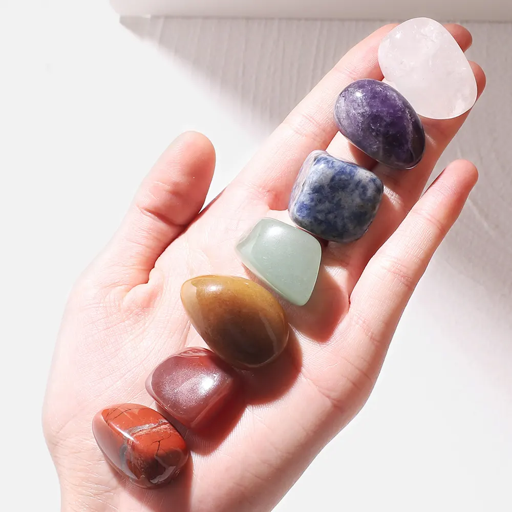 7pcs Irregular Reiki Gemstone Polished Rock Quartz Yoga Energy 7 Chakra Meditation Healing Tumbled Stone Crystal Gift