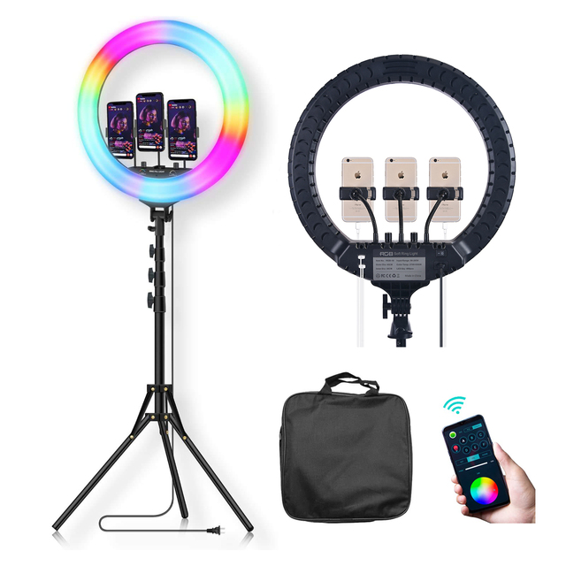 Tianmei Professional 36/45/54cm 14/18/21 Inch RGB Ring Light Lamp 45W App Control HSI RGB Color Led Ring Light with Tripod