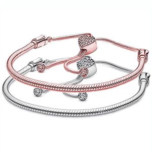 Pulsera de Plata de Ley 925 con Cadena de Serpiente y Hebilla en Forma de Corazón Rose Moment, Abalorio Europeo para Joyería DIY - Product Image 1