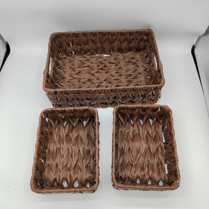 Lot de 3 paniers <span class=keywords><strong>en</strong></span> <span class=keywords><strong>osier</strong></span> pour le rangement, 1 grande boîte de rangement <span class=keywords><strong>en</strong></span> <span class=keywords><strong>osier</strong></span> et 2 petits paniers <span class=keywords><strong>en</strong></span> <span class=keywords><strong>osier</strong></span> étanches, rangement pour comptoir de salle de bain - Product Image 4