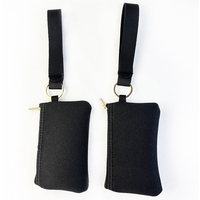 Mini portefeuille en néoprène de couleur noire unie avec logo personnalisé mignon petit bracelet portable porte-monnaie à fermeture éclair porte-carte d'identité